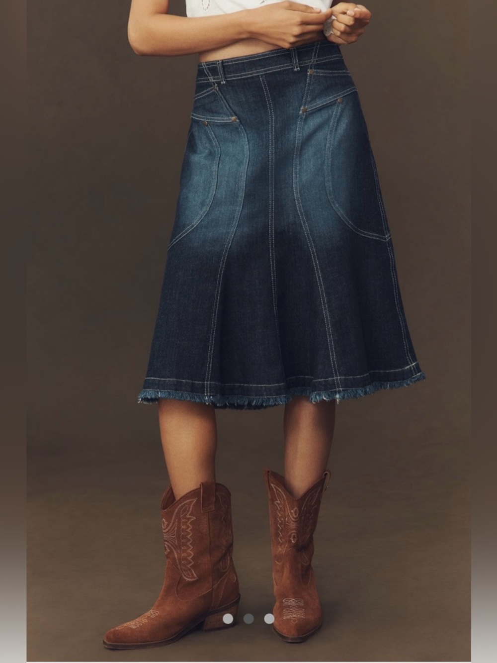 NWT Anthropologie Pilcro Dark Blue Denim A-Line Fluted Midi Jean Skirt